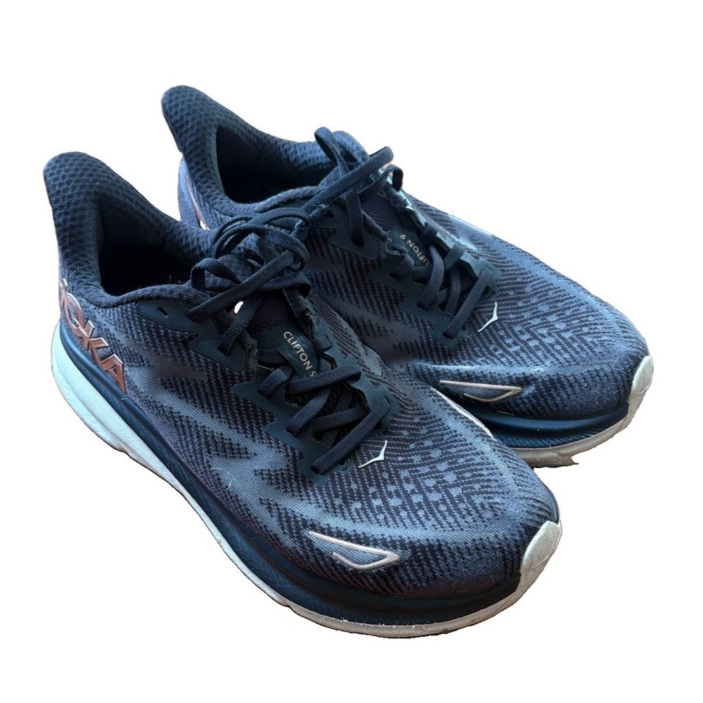 Hoka One One Clifton 9 Shoes Womens Size 8.5D Wide Black Running Sneaker BRGL